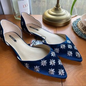 NWT Zara d’orsay style flats with silver embroidery